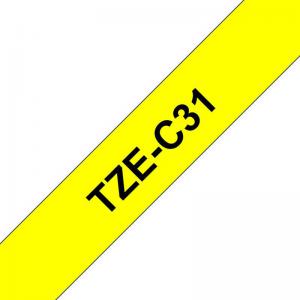 Brother TZEC31 Black on Yellow 8M x 12mm Fluorescent Laminated Tape