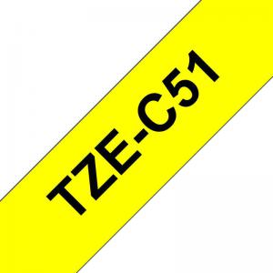 Brother TZEC51 Black on Yellow 5M x 24mm Fluorescent Tape 14120J