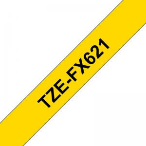 Brother TZEFX621 Black on Yellow 8M x 9mm Flexi Tape 14138J