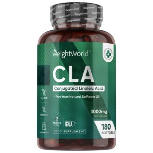 CLA Safflower Oil Supplement 3000mg 180 Softgels Omega 6 Fatty Acid Capsules For Weight Management Pure Active Isomers Conjugated Linoleic Acid