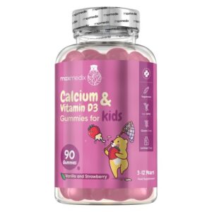 Calcium with Vitamin D3 90 Strawberry & Vanilla Gummies for Kids maxmedix