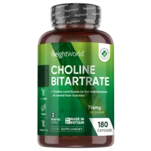 Choline Bitartrate High Concentration 714mg 180 Capsules 3 Month Supply Supplement for Normal Liver Function