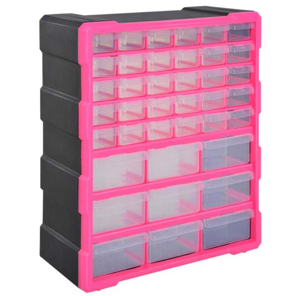 DURHAND Organiser Cabinet 39 Drawer Plastic Storage Unit for Small Parts Rose Red Aosom UK