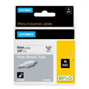 Dymo 18053 Rhino 9mm Black on White Heat Shrink Tube S0718280 15471J