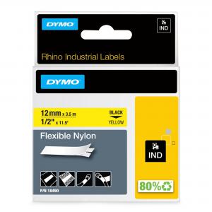 Dymo 18490 12mm x 35m Black On Yellow Flexible Nylon Tape S0718080