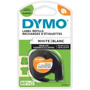 Dymo 18769 12mm x 2m Black on White Iron on Tape 15464J