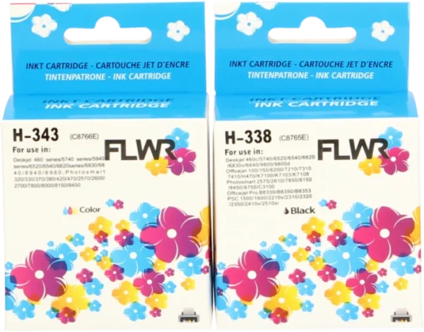 FLWR HP 338 en 343 Multipack zwart en kleur