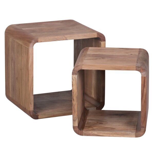 FineBuy 2er Set Satztisch Massivholz Design Couchtisch Akazie 2 Tische Würfelregal Set Braun Wohnzimmertisch Massiv Beistelltische Holz Landhaus Stil Holztisch Wohnzimmer |