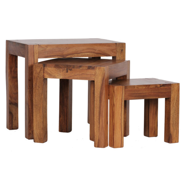 FineBuy 3er Set Satztisch Massivholz Sheesham Wohnzimmertisch Beistelltisch braun Naturholz Couchtisch Echtholz Anstelltisch