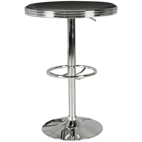 FineBuy American Diner Bartisch rund ⌀ 60 cm Aluminium Kunstlederbezug Retro Stehtisch USA SchwarzSilber Robuster Bistrotisch 50er Jahre Partytisch mit Untergestell aus verchromtem Alu