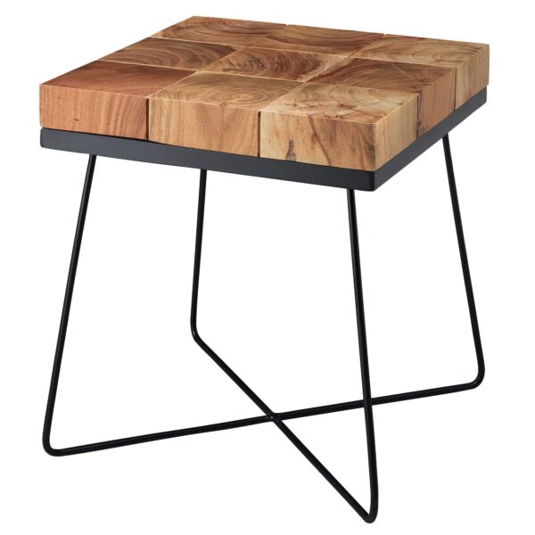 FineBuy Beistelltisch 45 x 45 x 51 cm Akazie Massivholz mit Metallgestell Industrial Anstelltisch Quadratisch Massiv Holz Tisch Braun Wohnzimmertisch Modern Holztisch mit Metallbeinen