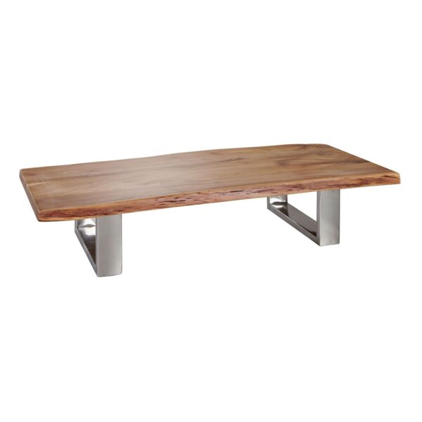 FineBuy Couchtisch 115 x 25 x 58 cm Akazie Massiv Holz Metallgestell groß Baumstamm Wohnzimmertisch Massivholz Braun Baumkante Sofatisch Landhaus Holztisch Tisch Wohnzimmer Stubentisch