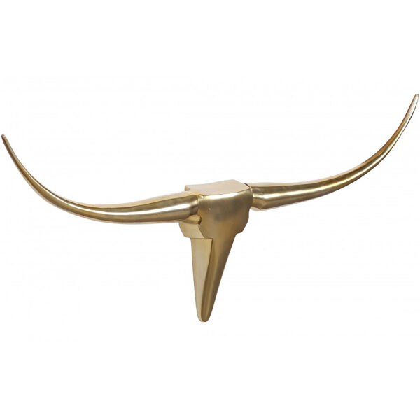 FineBuy Deko Geweih Bull M FB37859 Gold 100 cm Aluminium Design Hörner Wanddekoration Stierkopf Horn Modern Wandskulptur Geweih Jagdtrophäe Metall Longhorn Wandschmuck Groß