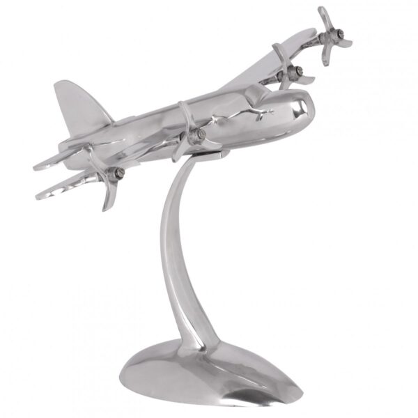 FineBuy Design Deko Propeller Flugzeug 42 x 30 x 30 cm Silbern aus Aluminium Alu Flieger Geschenk Idee Tisch Dekoration mit Standfuß