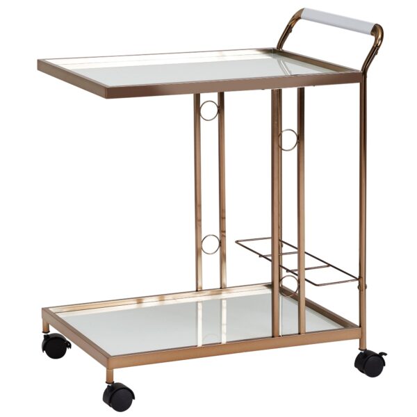 FineBuy Design Servierwagen Gold 67x80x45 cm Mobiler Beistelltisch Speisewagen mit Glasplatte Küchenwagen Milchglas Teewagen Mini Bar auf Rollen