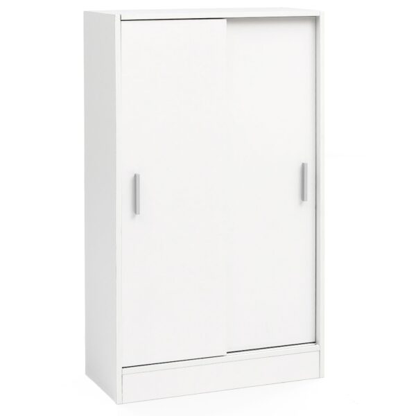 FineBuy Kommode Weiß 60 cm Breit mit 2 Schiebetüren für Büro Akten Schiebetürenschrank Aktenschrank Sideboard Kleiderschrank