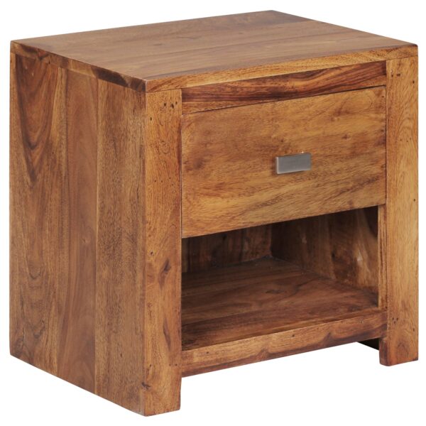 FineBuy Nachttisch aus Sheesham Massiv Holz 40 x 40 x 30 cm Nacht Kommode braun mit 1 Schublade und 1 Ablagefach Nachtschrank Landhaus Stil Echt Holz