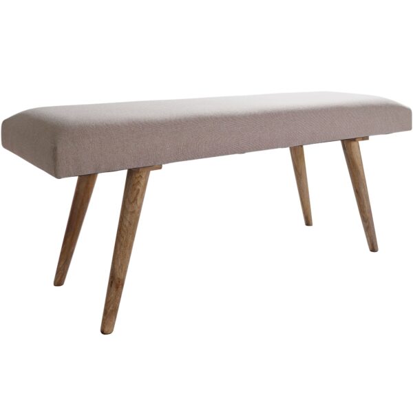 FineBuy Sitzbank Stoff Massivholz Bank beige 117x51x38 cm im Retro Stil 2er Polsterbank Flur Gepolsterte Stoffbank Esszimmer braun Kleine Bettbank Baumwolle Flurbank Dielenmöbel schmal