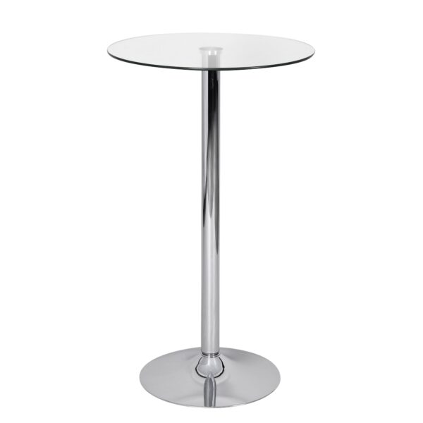 FineBuy Stehtisch 60x60x105 cm Rund Bartisch Sicherheitsglas Bistrotisch Silber Moderner Tisch für Bar Design Partytisch Metall Hochtisch Messetisch Chrom