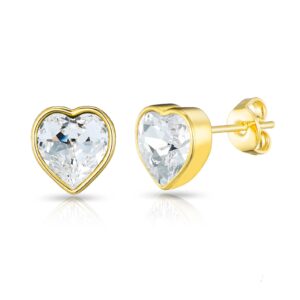 Gold Plated Bezel set Heart Earrings Created with Zircondia® Crystals