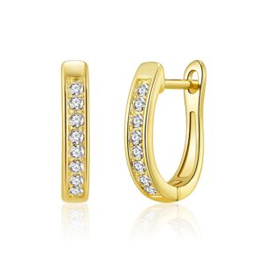 Gold Plated Channel Set Hoop Earrings Created with Zircondia® Crystals