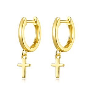 Gold Plated Cross Charm Hoop Earrings