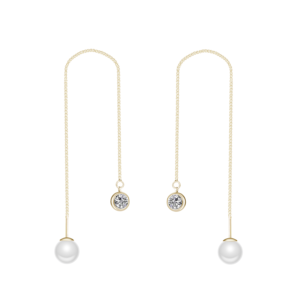 Gold Plated Pearl Thread Earrings Created with Zircondia® Crystals