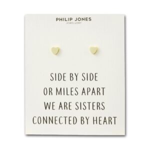 Gold Plated Sister Heart Stud Earrings with Quote Card