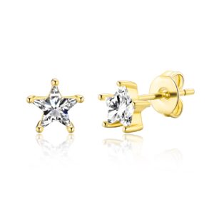 Gold Plated Star Earrings Created with Zircondia® Crystals