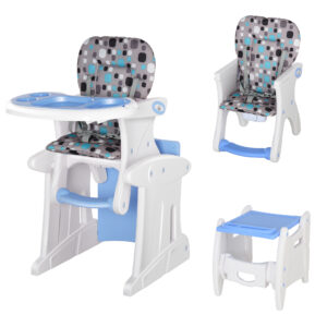 HOMCOM 3 in 1 Baby Chair Convertible Booster High Chair Sturdy HDPE Construction Easy Clean Design Space Saving Blue Hue Aosom UK