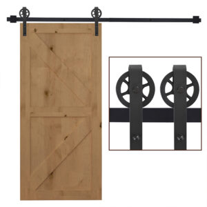 HOMCOM 66 FT 2000mm Carbon Steel Sliding Barn Door Kits Hardware Closet Set Track System for Single Wooden Door Industrial Wheel Roller Aosom UK