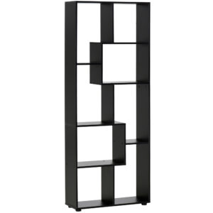 HOMCOM 8 Tier Bookshelf Freestanding Melamine Display Unit Anti Tip Pads Modern Black Grid Storage Stand Aosom UK