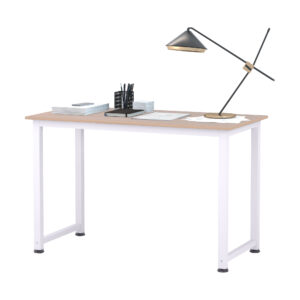 HOMCOM Adjustable Computer Desk PC Writing Table for Home Office Stable Workstation with Metal Frame Oak and White Aosom UK