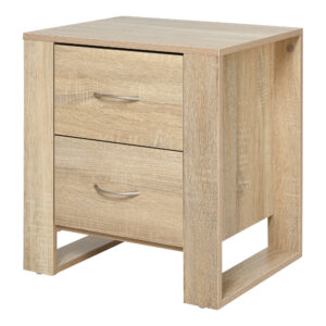 HOMCOM Bedside Cabinet with 2 Drawers Modern Boxy Design Elevated Base Melamine Finish Bedroom Storage Oak Brown Aosom UK