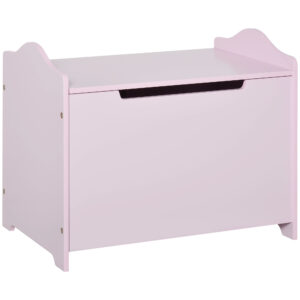 HOMCOM Childrens Wooden Toy Box Playroom Storage Chest with Safety Hinge 60 x 40 x 48 cm Pink Aosom UK