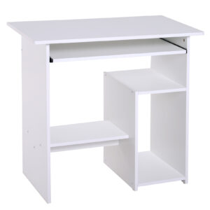 HOMCOM Compact Computer Table with Keyboard Tray Storage Shelf Wooden Computer Desk for Home Office Modern Corner Table White Aosom UK