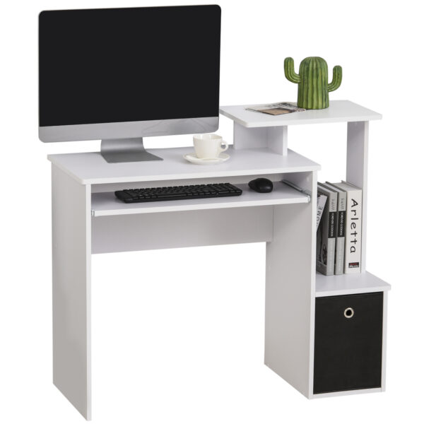 HOMCOM Compact Small Computer PC Desk with Sliding Keyboard Tray Storage Drawer Shelf Home Office Workstation Gaming Study White Aosom UK