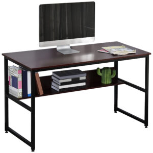 HOMCOM Computer Desk wStorage Shelf Adjustable Feet Metal Frame Home Office Laptop Study Writing Workstation Table Brown