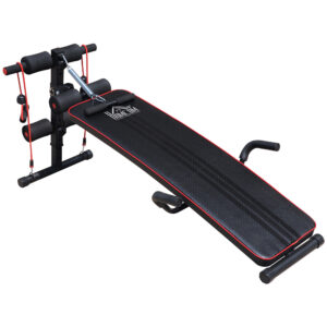 HOMCOM Durable Steel Sit Up Bench for Home Gym Fitness Adjustable Workout Equipment Black and Red Aosom UK