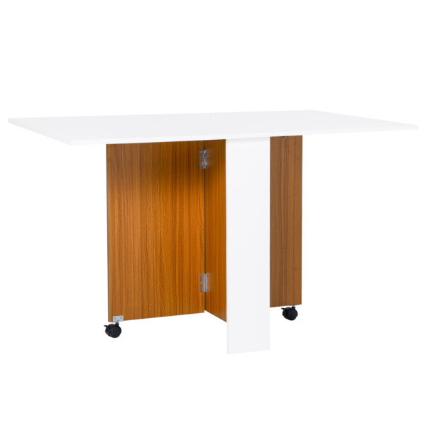 HOMCOM Folding Dining Table Writing Desk Workstation w Casters Teak Colour 4 6 people White Aosom UK