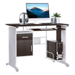 HOMCOM Home Office Workstation Desk PC Computer Desk with Sliding Keyboard Tray Storage Drawers Host Box Shelf Black Walnut Aosom UK