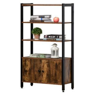 HOMCOM Industrial Bookshelf Storage Cabinet with 3 Tier with Doors for Home Office Living Room Rustic Brown Aosom UK