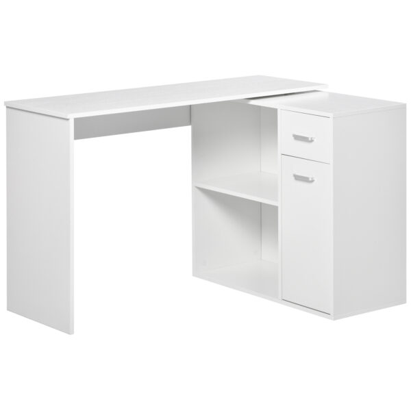 HOMCOM L Shaped Desk Adjustable Corner Computer Desk Storage Shelf Drawer and Cabinet Workstation for Home Office White Wood Grain Aosom UK