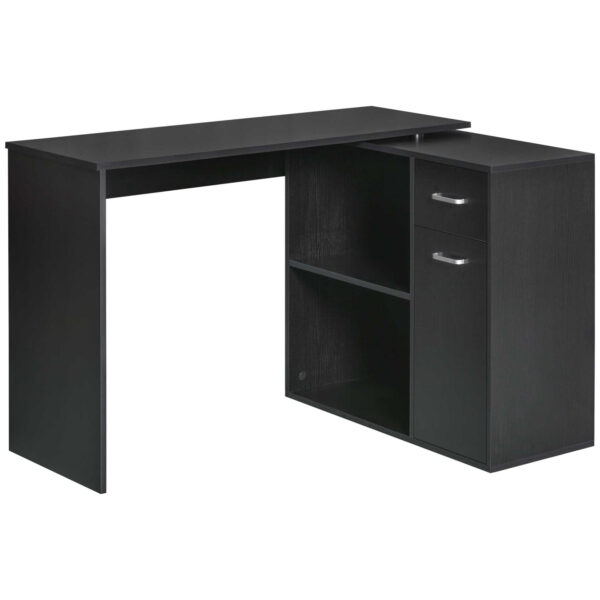 HOMCOM L Shaped corner computer desk Table Study Table PC Workstation with Storage Shelf Drawer Home Office Black Aosom UK