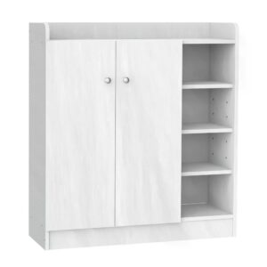 HOMCOM Large Shoe Storage Cabinet Hallway Organiser with 2 Doors 4 Adjustable Shelves Sleek White Aosom UK