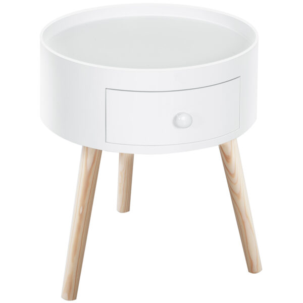 HOMCOM Modern Round Coffee Table Wooden Side Table with Drawer Wood Legs Living Room Storage White Aosom UK