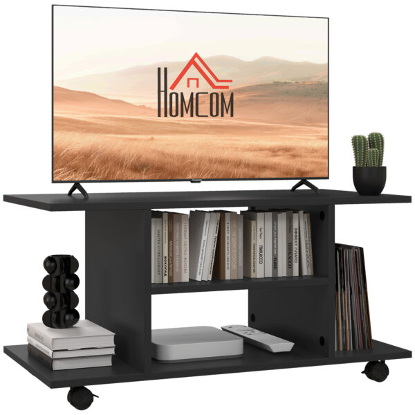 HOMCOM Modern TV Stand with Storage Shelves Sleek Design for Living Rooms Space Saving Black Aosom UK