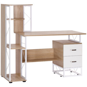 HOMCOM Office Table with Drawers Shelves Desk with Shelves PC Workstation for Home Office Study Furniture Wooden Aosom UK