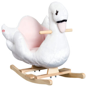 HOMCOM Swan Rocking Horse Kids Wooden Ride On Plush Toy w Music