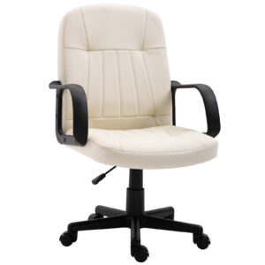 HOMCOM Swivel Executive Office Chair Home Office Mid Back PU Leather Computer Desk Chair for Adults with Arm Wheels Cream Aosom UK